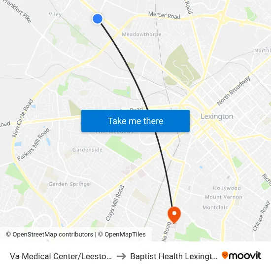 Va Medical Center/Leestown to Baptist Health Lexington map
