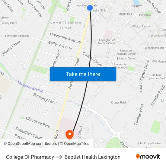 College Of Pharmacy to Baptist Health Lexington map