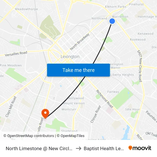 North Limestone @ New Circle Inbound to Baptist Health Lexington map