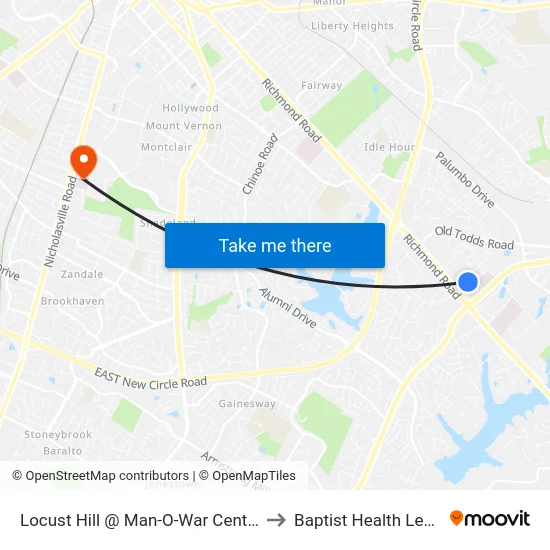Locust Hill @ Man-O-War Center/Kroger to Baptist Health Lexington map