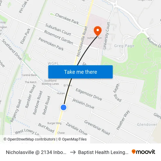Nicholasville @ 2134 Inbound to Baptist Health Lexington map