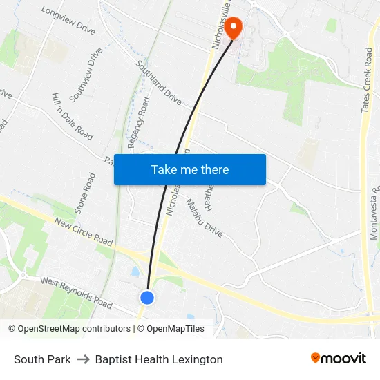 South Park to Baptist Health Lexington map