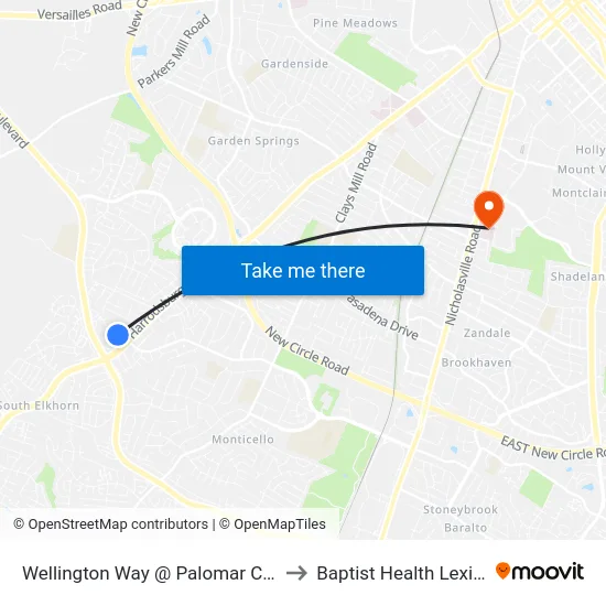 Wellington Way @ Palomar Center Dr to Baptist Health Lexington map