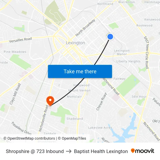Shropshire @ 723 Inbound to Baptist Health Lexington map