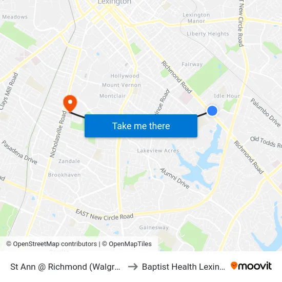 St Ann @ Richmond (Walgreen'S) to Baptist Health Lexington map
