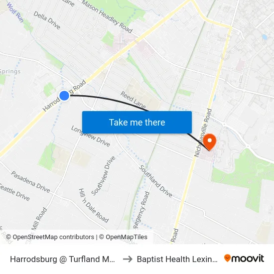 Harrodsburg @ Turfland Mall Ob to Baptist Health Lexington map