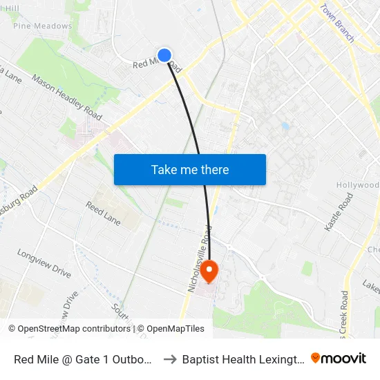 Red Mile @ Gate 1 Outbound to Baptist Health Lexington map