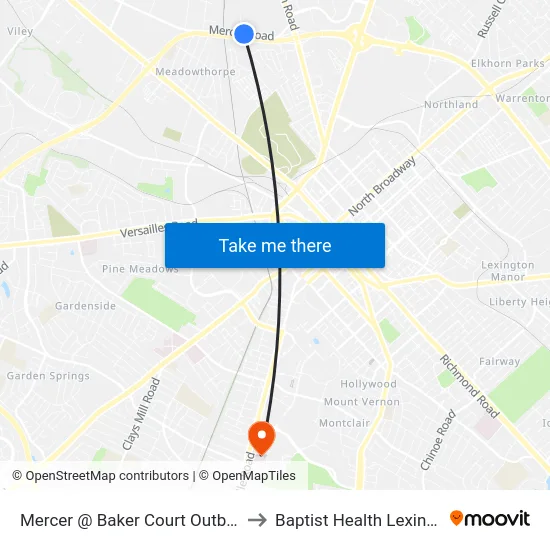Mercer @ Baker Court Outbound to Baptist Health Lexington map