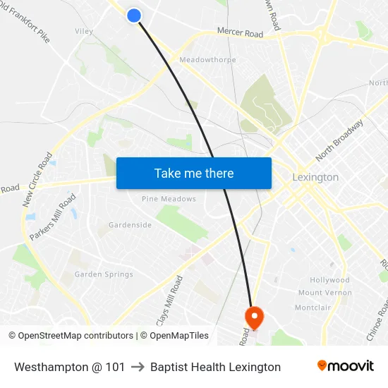 Westhampton @ 101 to Baptist Health Lexington map