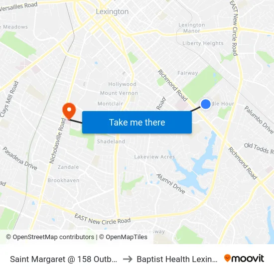 Saint Margaret @ 158 Outbound to Baptist Health Lexington map