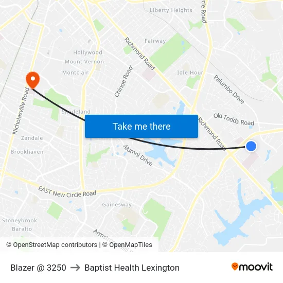Blazer @ 3250 to Baptist Health Lexington map
