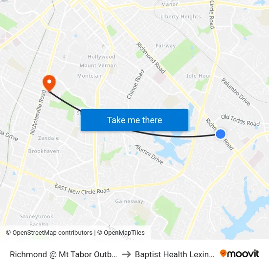 Richmond @ Mt Tabor Outbound to Baptist Health Lexington map
