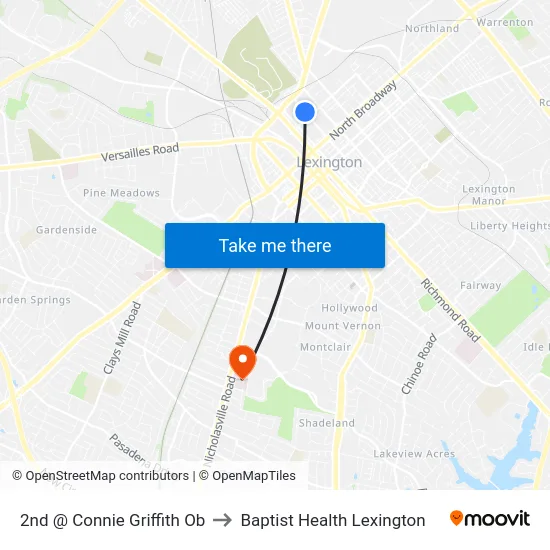 2nd @ Connie Griffith Ob to Baptist Health Lexington map