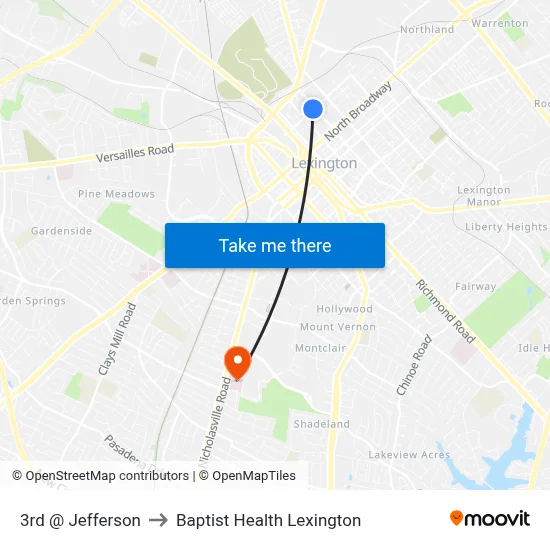 3rd @ Jefferson to Baptist Health Lexington map