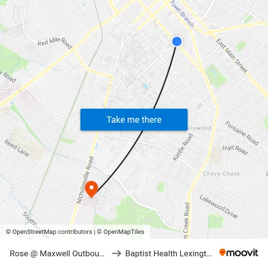 Rose @ Maxwell Outbound to Baptist Health Lexington map