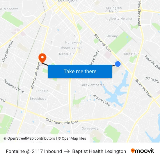 Fontaine @ 2117 Inbound to Baptist Health Lexington map