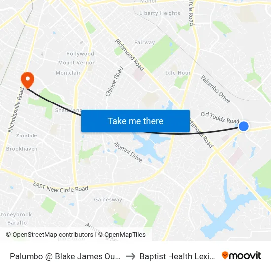 Palumbo @ Blake James Outbound to Baptist Health Lexington map