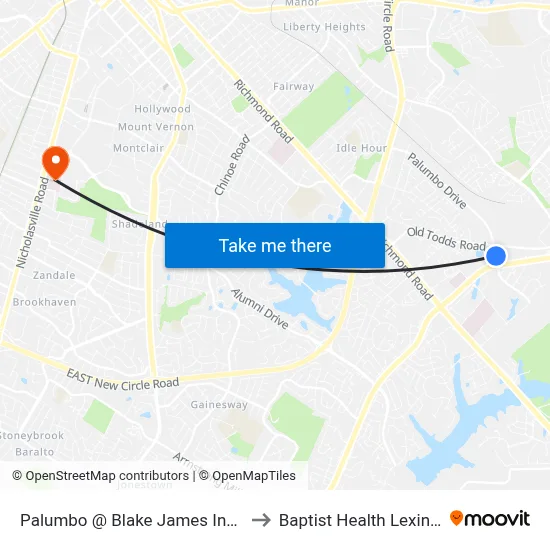 Palumbo @ Blake James Inbound to Baptist Health Lexington map
