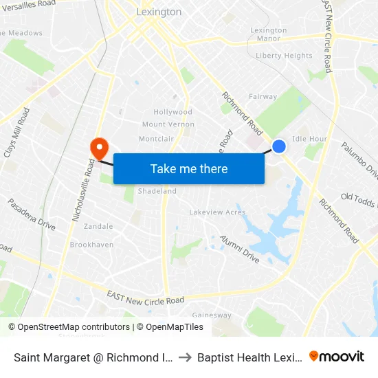 Saint Margaret @ Richmond Inbound to Baptist Health Lexington map