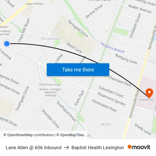 Lane Allen @ 606 Inbound to Baptist Health Lexington map