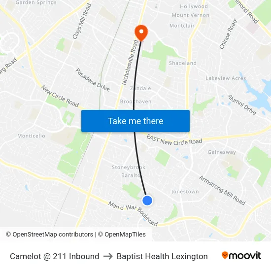 Camelot @ 211 Inbound to Baptist Health Lexington map