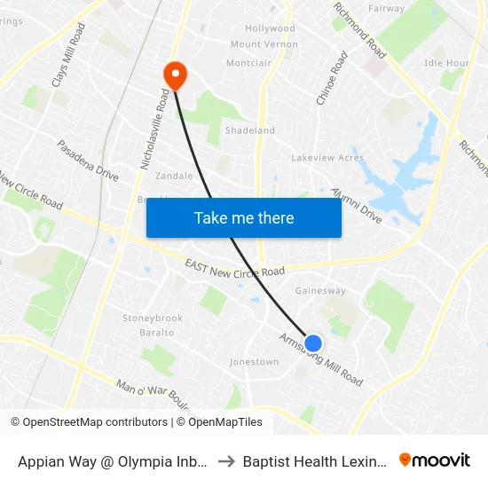 Appian Way @ Olympia Inbound to Baptist Health Lexington map