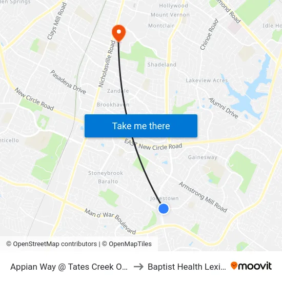 Appian Way @ Tates Creek Outbound to Baptist Health Lexington map