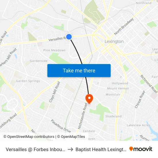 Versailles @ Forbes Inbound to Baptist Health Lexington map