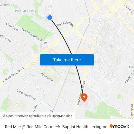 Red Mile @ Red Mile Court to Baptist Health Lexington map