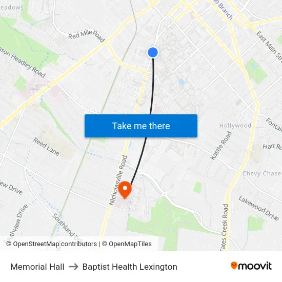 Memorial Hall to Baptist Health Lexington map