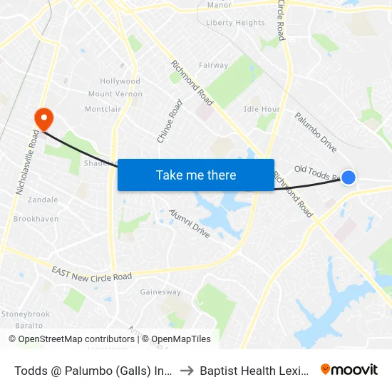 Todds @ Palumbo (Galls) Inbound to Baptist Health Lexington map