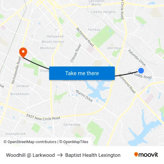 Woodhill @ Larkwood to Baptist Health Lexington map