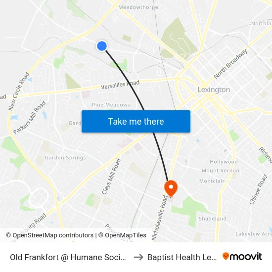 Old Frankfort @ Humane Society Inbound to Baptist Health Lexington map