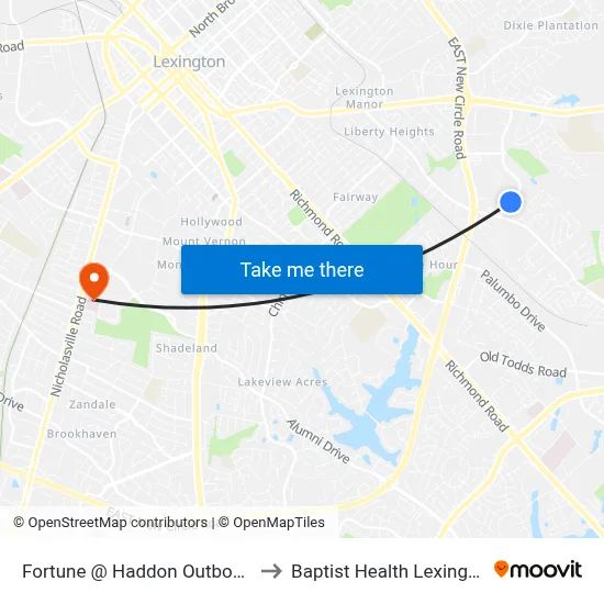 Fortune @ Haddon Outbound to Baptist Health Lexington map