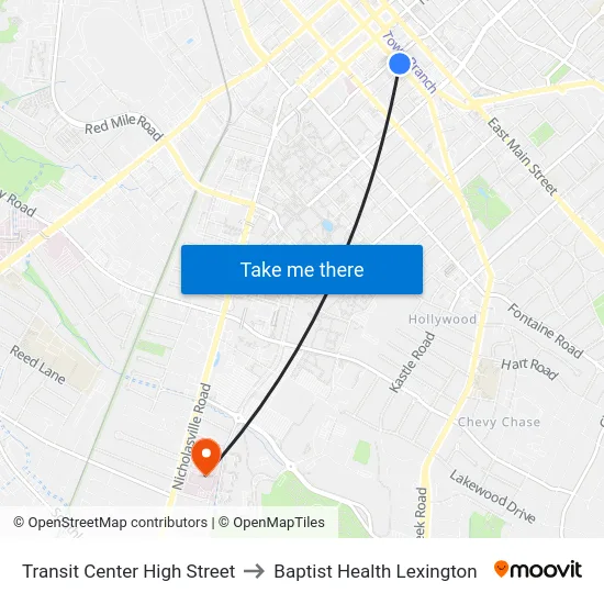 Transit Center High Street to Baptist Health Lexington map