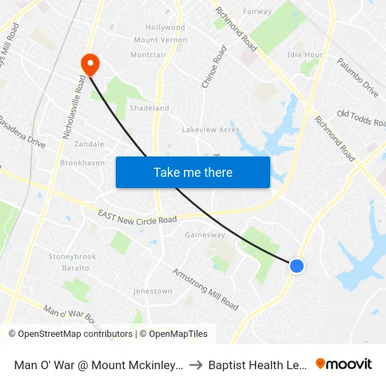 Man O' War @ Mount Mckinley Outbound to Baptist Health Lexington map