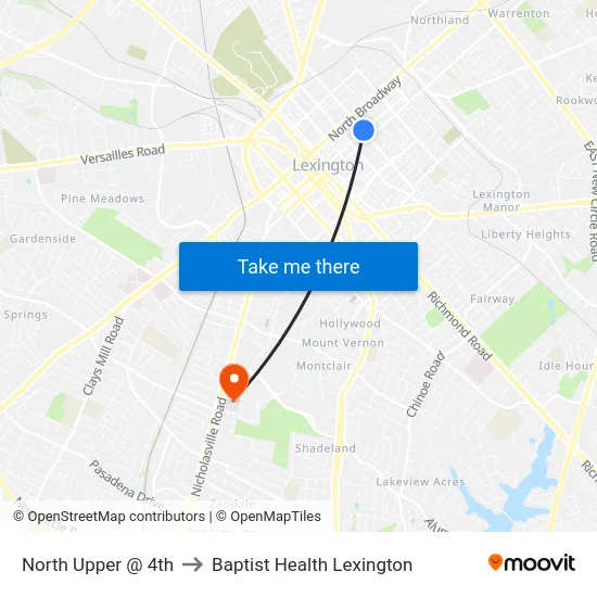 North Upper @ 4th to Baptist Health Lexington map