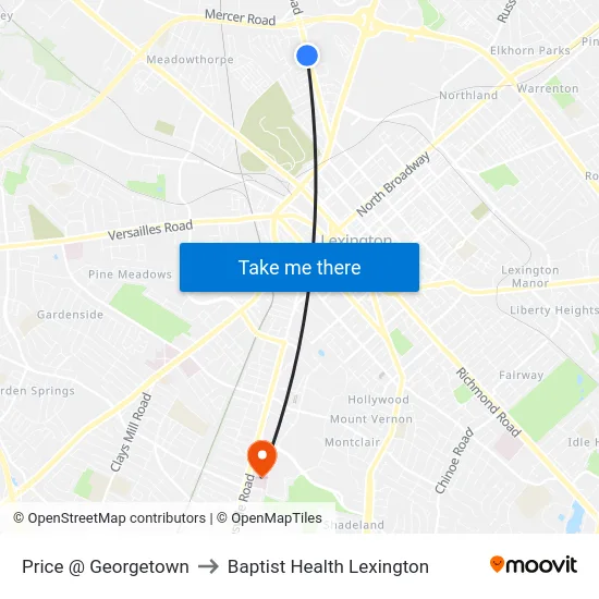 Price @ Georgetown to Baptist Health Lexington map