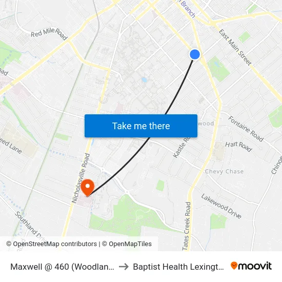 Maxwell @ 460 (Woodland) to Baptist Health Lexington map