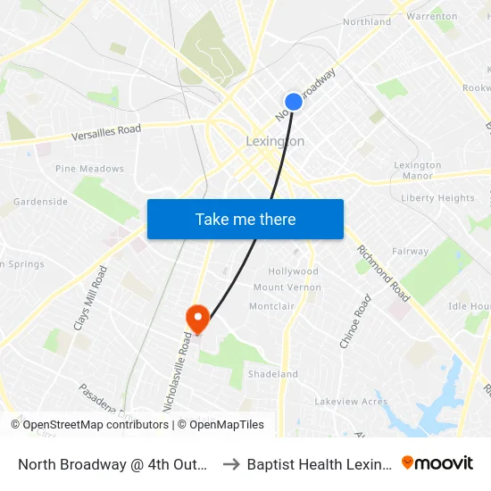 North Broadway @ 4th Outbound to Baptist Health Lexington map