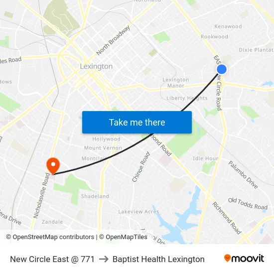 New Circle East @ 771 to Baptist Health Lexington map