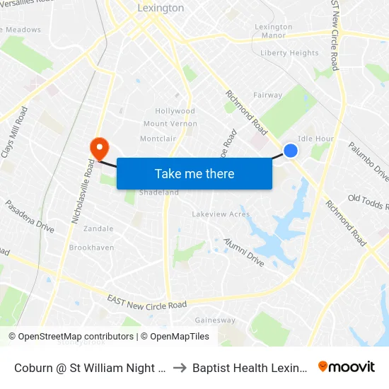 Coburn @ St William Night Only to Baptist Health Lexington map