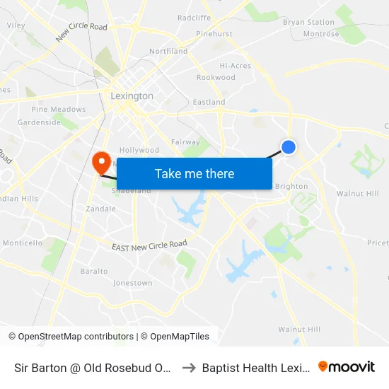 Sir Barton @ Old Rosebud Outbound to Baptist Health Lexington map