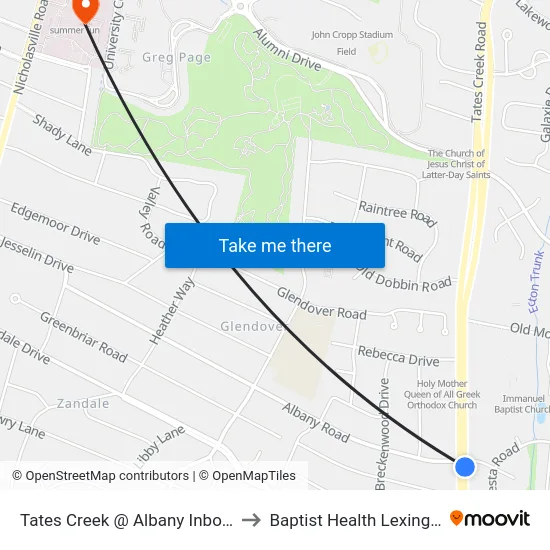 Tates Creek @ Albany Inbound to Baptist Health Lexington map