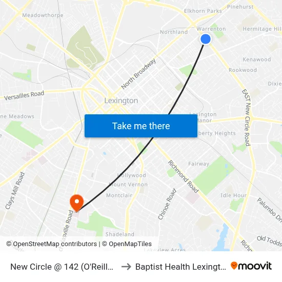 New Circle @ 142 (O'Reilly'S) to Baptist Health Lexington map