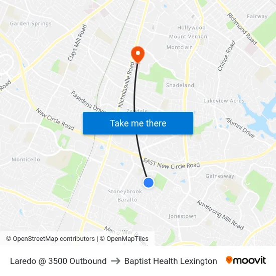 Laredo @ 3500 Outbound to Baptist Health Lexington map