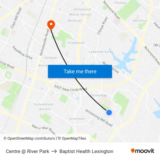 Centre @ River Park to Baptist Health Lexington map