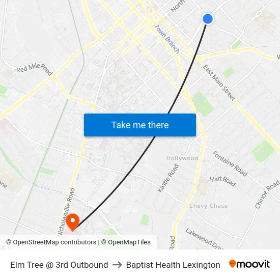 Elm Tree @ 3rd Outbound to Baptist Health Lexington map