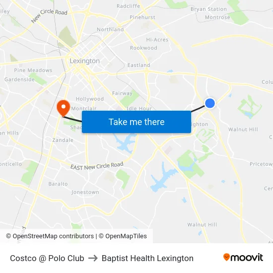 Costco @ Polo Club to Baptist Health Lexington map