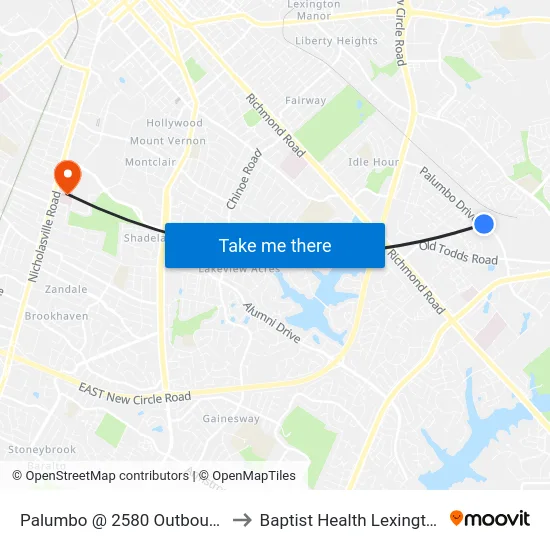 Palumbo @ 2580 Outbound to Baptist Health Lexington map